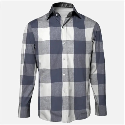 Plaid shirt with blue and gray pattern on a white background