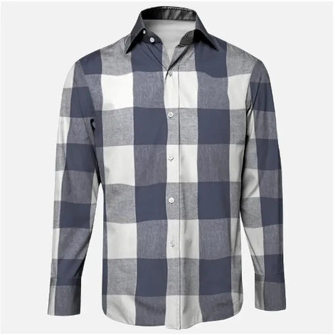 Plaid shirt with blue and gray pattern on a white background