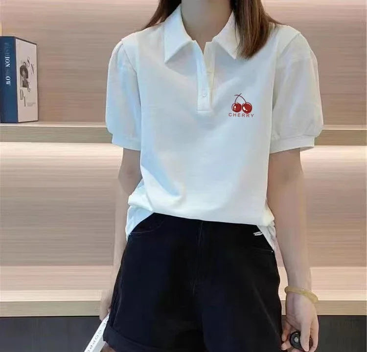 Graphic Women's Polo Female Tee Summer Outfit Harajuku Fashion Y2k Clothes Japanese Vintage Sale Korea Basic Pulovers T-shirts