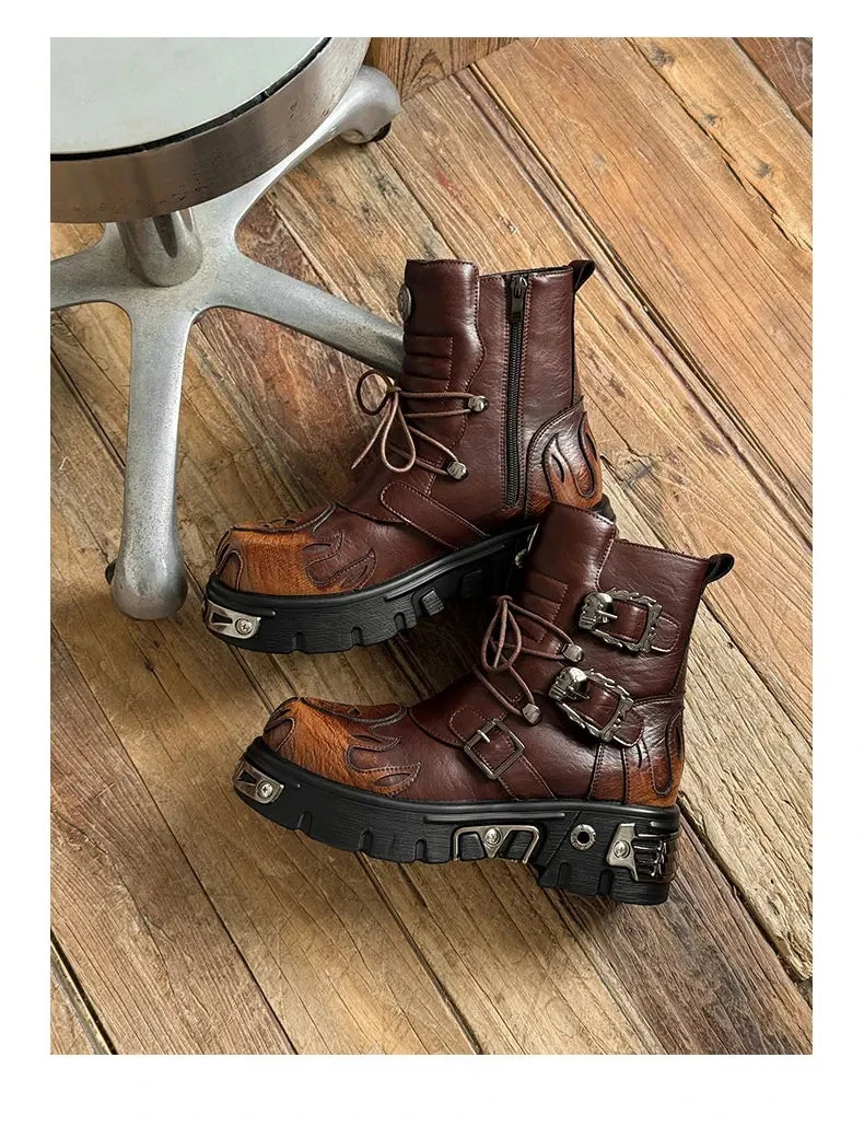 Retro Men Chelsea Boots Silver-brown Men Thick-soled Height-increasing Anti-slip Designer Fashion Brand Outdoor Motorcycle Boots