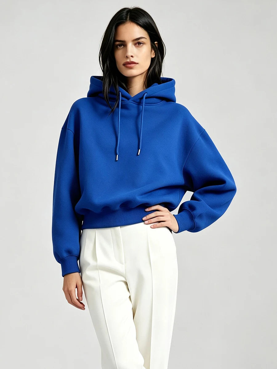 LIMO Women Hoodie Drawstring Pullover Long Sleeve Cuffed Hem Loose Oversized Casual  Lined Daily Basic Sweatshirt Tops