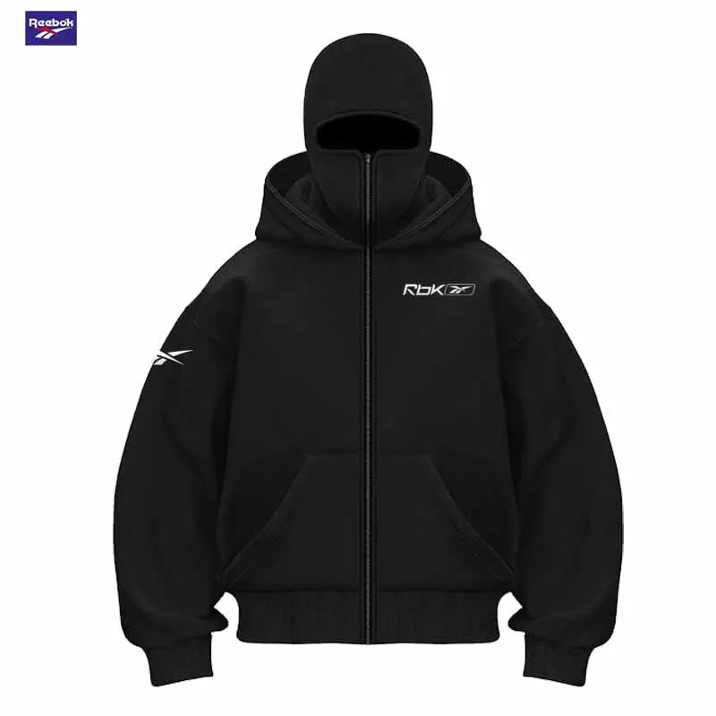 Reebok men's zipper hooded fall/winter sportswear, featuring a hooded mask and zipper design style, is suitable for outdoor acti