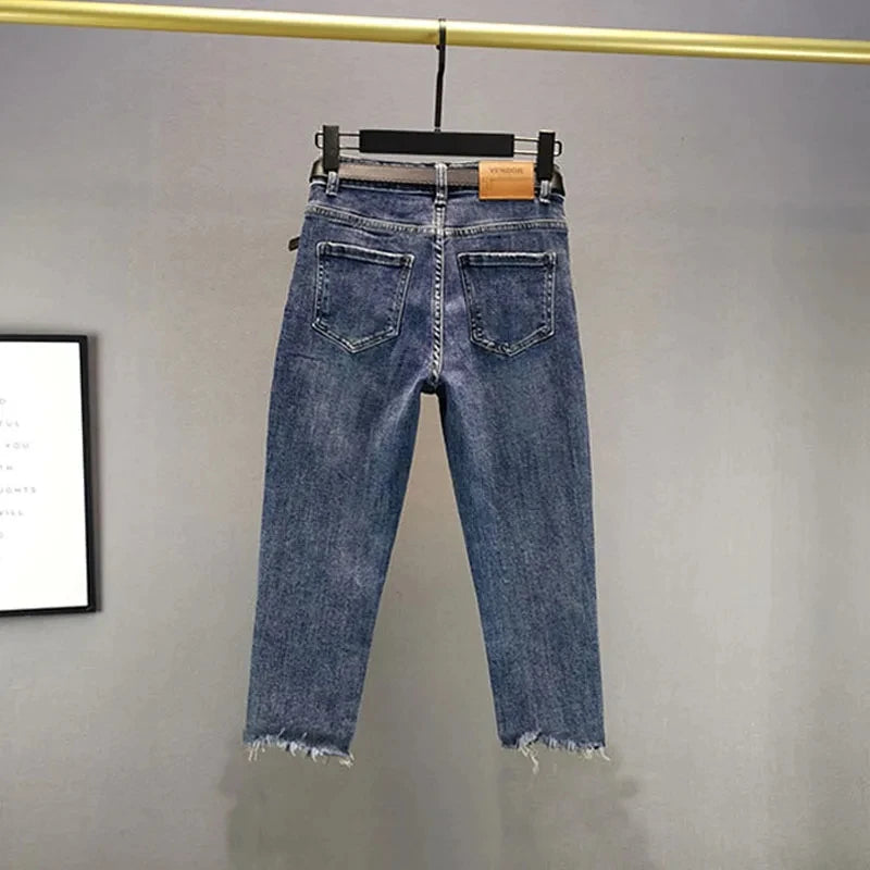 Heavy Industry Hot Diamond Jeans for Women 2026 Summer New Thin Slim High Waist Versatile Seven Point Jeans Female Casual Pants