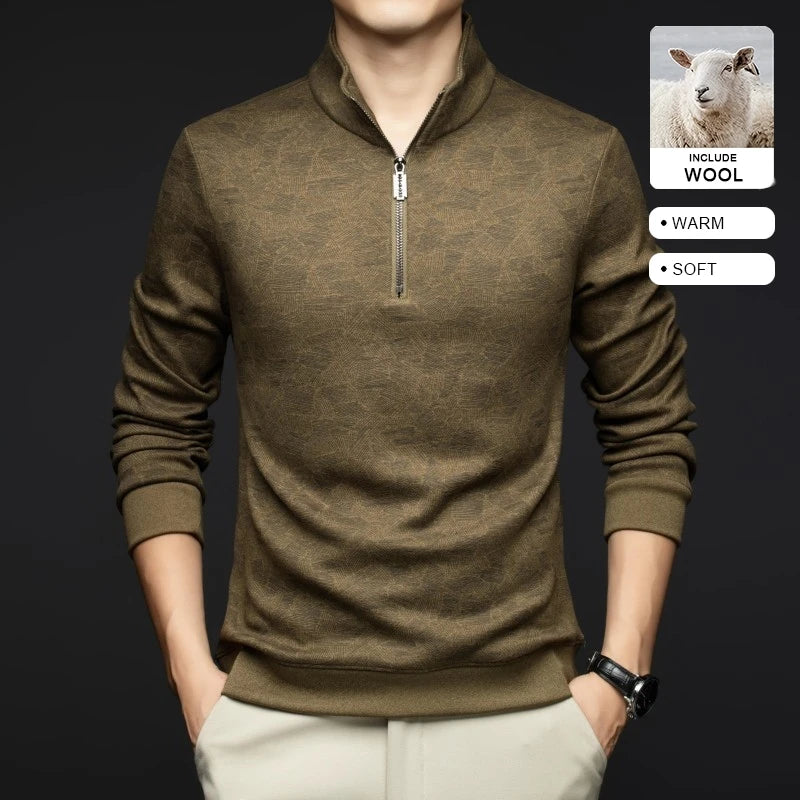 Top Grade Wool+Mulberry Silk Half Zip New Brand Casual Fashion Pullover Street Hoodies Velvet Sweatshirts Men's Clothing
