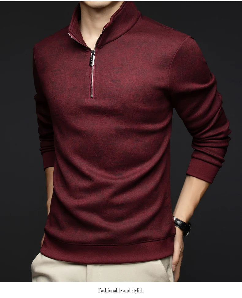Top Grade Wool+Mulberry Silk Half Zip New Brand Casual Fashion Pullover Street Hoodies Velvet Sweatshirts Men's Clothing