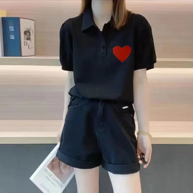 Graphic Women's Polo Female Tee Summer Outfit Harajuku Fashion Y2k Clothes Japanese Vintage Sale Korea Basic Pulovers T-shirts