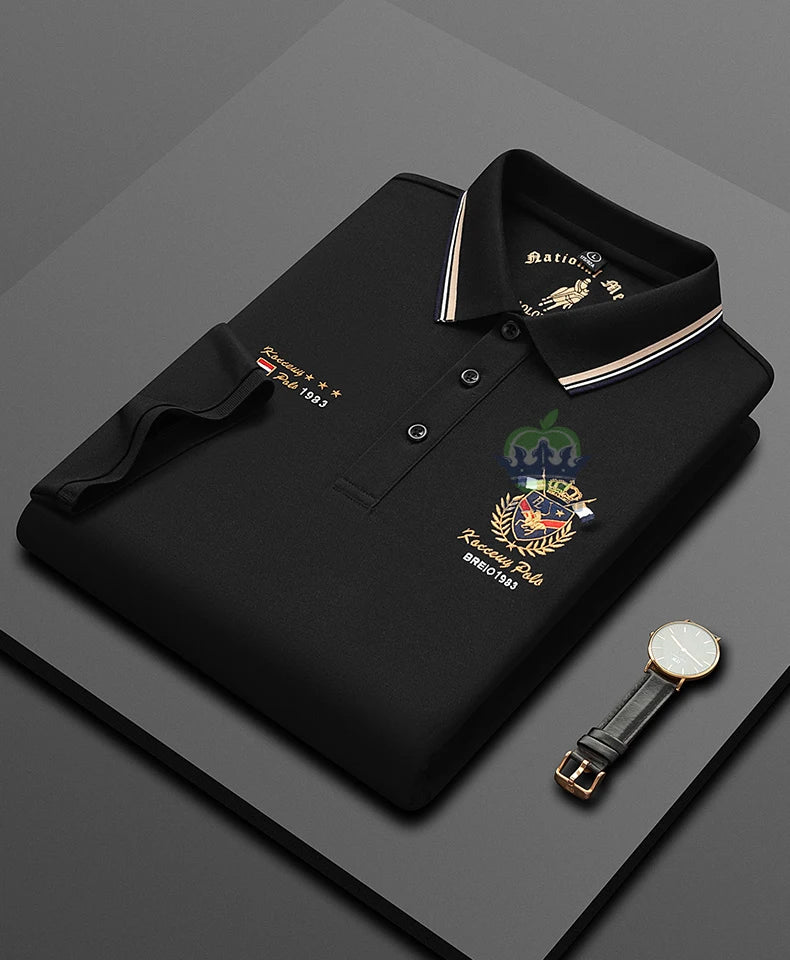 Classics Shield Badge Embroidery Polo Shirt Men Summer Thin Breathable Lapel Short-Sleeved Tops Golf Shirt Male Brand Clothing