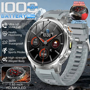 Smartwatch with features highlighted on a mountainous background