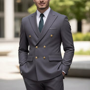 Gray suit with gold buttons on a white background