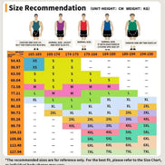 Size recommendation chart for jackets and vests with height and weight indicators.