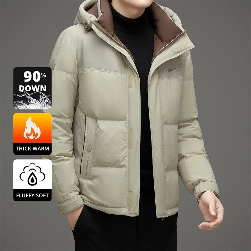 High End 90% White Duck Down Thick Winter New Brand Hooded Casual Fashion Luxury Mens Down Jackets Windbreaker Puffer Coats