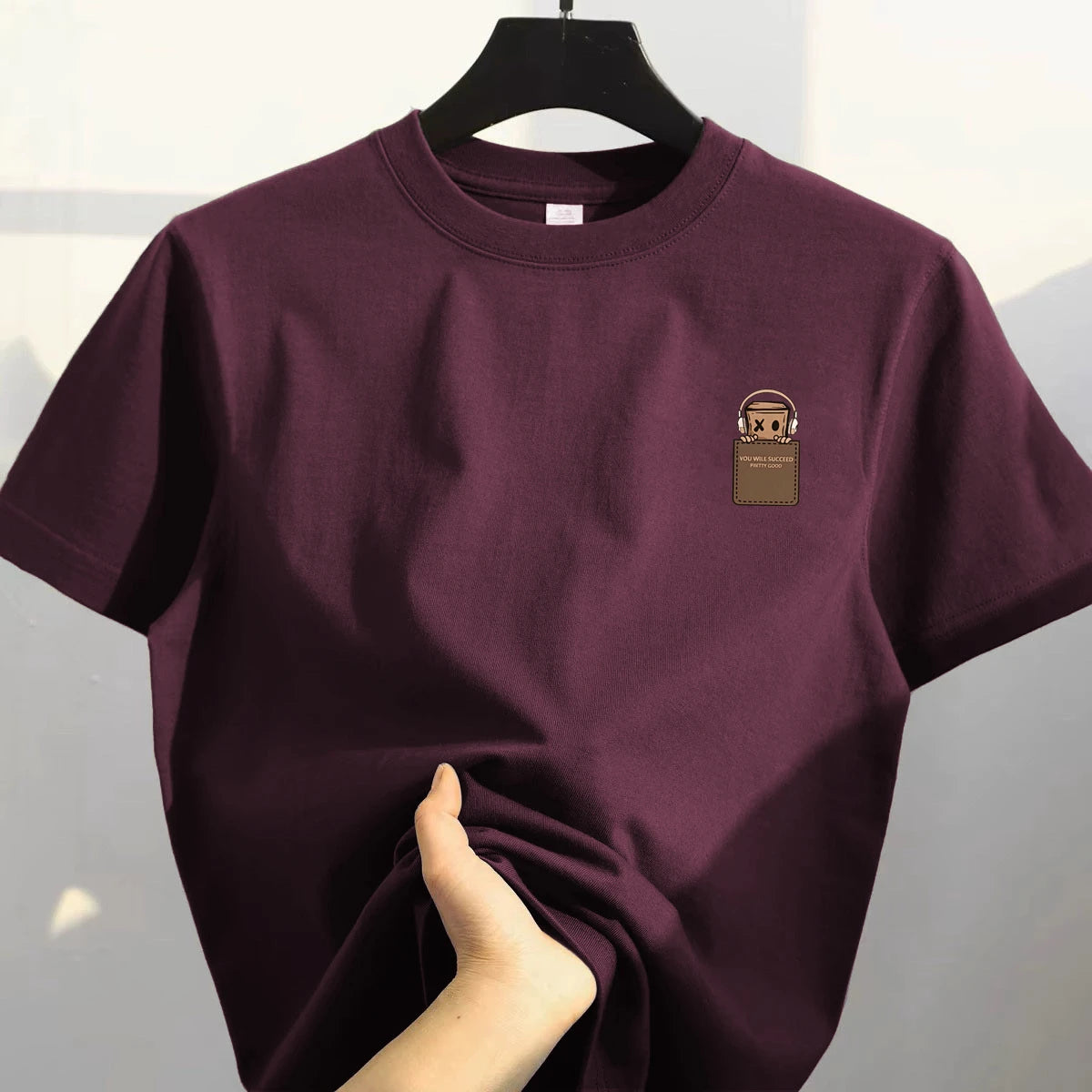 Retro Loose Fit Pure Cotton ort Sve T-irt ex Casual Top Korean Sle Printed Cotton Tee Men's Cut Label