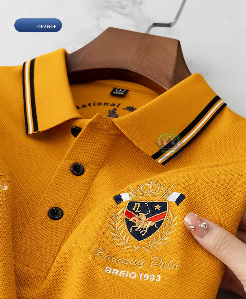 Classics Shield Badge Embroidery Polo Shirt Men Summer Thin Breathable Lapel Short-Sleeved Tops Golf Shirt Male Brand Clothing
