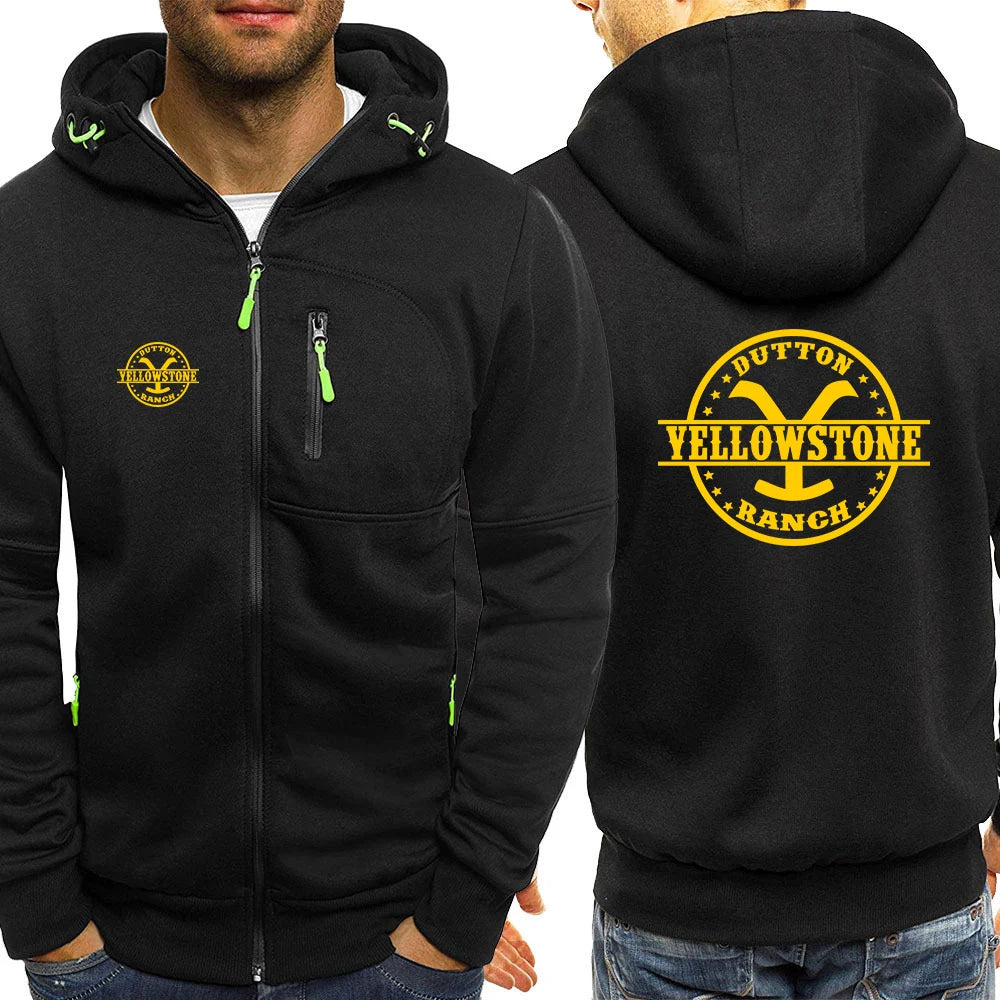 2026 Yellowstone Dutton Ranch Spring And Autumn Men's New Three-color Zipper Hoodie Slim Daily Simple Sweatshirts