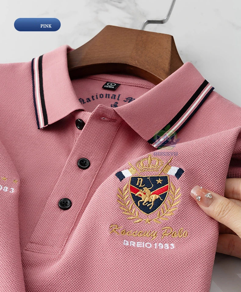Classics Shield Badge Embroidery Polo Shirt Men Summer Thin Breathable Lapel Short-Sleeved Tops Golf Shirt Male Brand Clothing