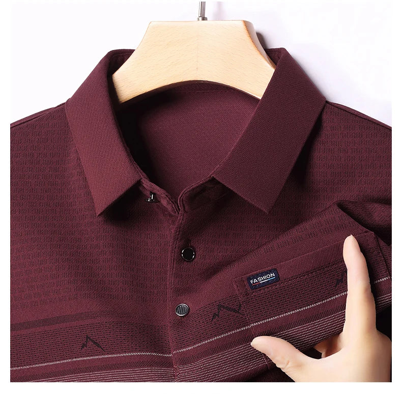 Luxury Wool Blend Fabric Men's Long Sleeve Polo  Classic
