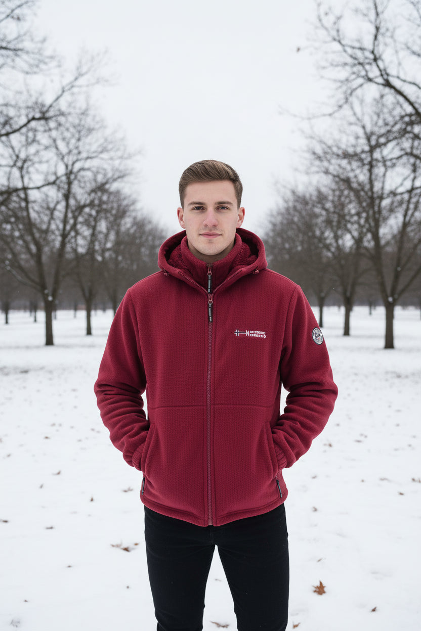 Red jacket with brand logo on a white background