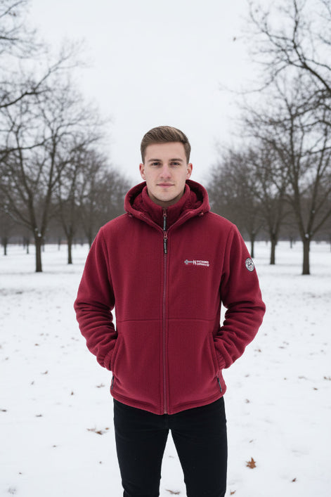 Red jacket with brand logo on a white background