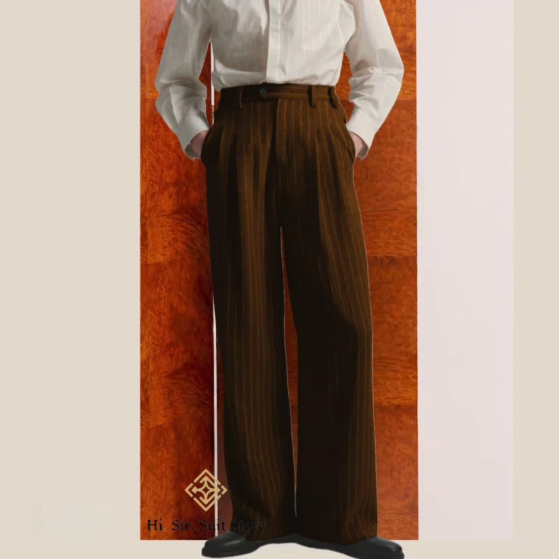 Men's Striped Dress Pants Old Money Wide Leg Baggy Pleated Casual Pinstriped Trousers Loose Fit Elastic Waist Vintage Slacks