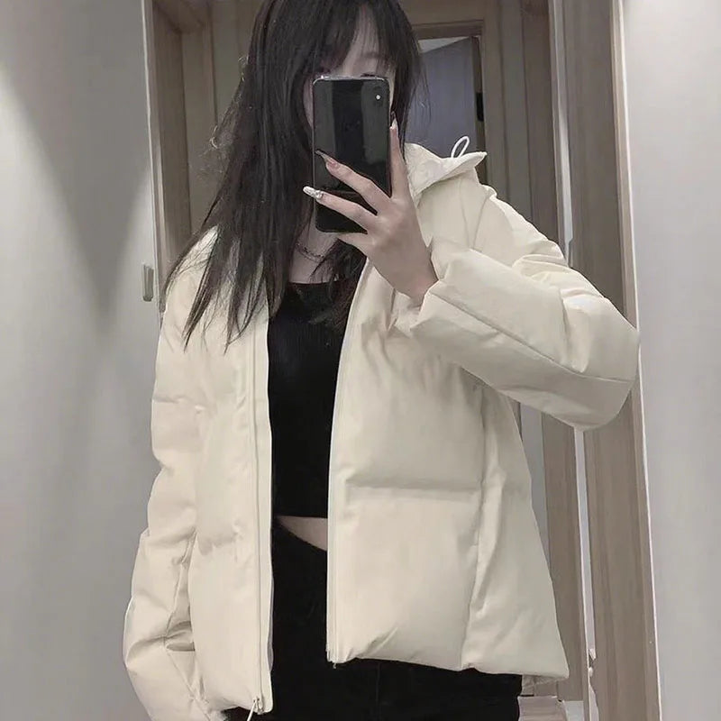 Autumn Winter Cotton-Padded Jacket for Women Thickened Warm Hooded Puffer Parkas Korean Casual Long Sleeve Down Cotton Outwear