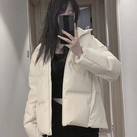 Autumn Winter Cotton-Padded Jacket for Women Thickened Warm Hooded Puffer Parkas Korean Casual Long Sleeve Down Cotton Outwear