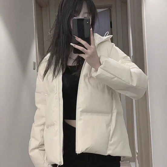 Autumn Winter Cotton-Padded Jacket for Women Thickened Warm Hooded Puffer Parkas Korean Casual Long Sleeve Down Cotton Outwear