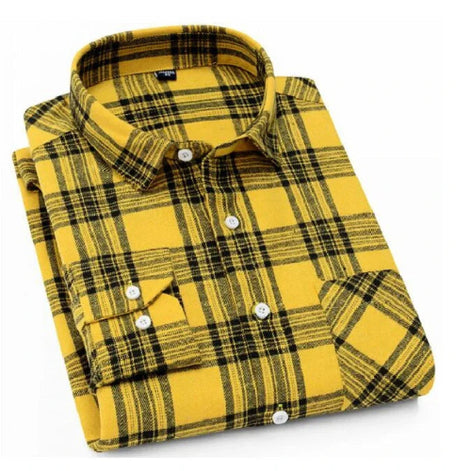 Yellow and black plaid shirt on a white background