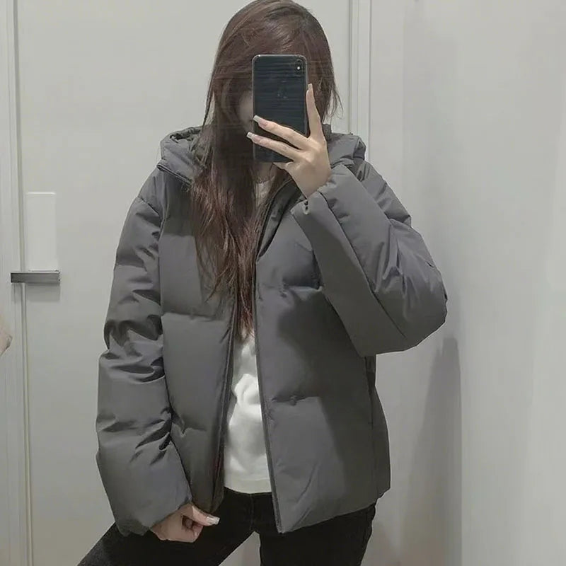 Autumn Winter Cotton-Padded Jacket for Women Thickened Warm Hooded Puffer Parkas Korean Casual Long Sleeve Down Cotton Outwear