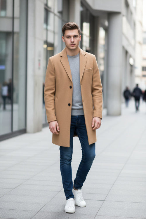 Khaki coat on a gray background with 'Khaki' label.