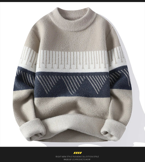 Beige and blue striped sweater on a white background