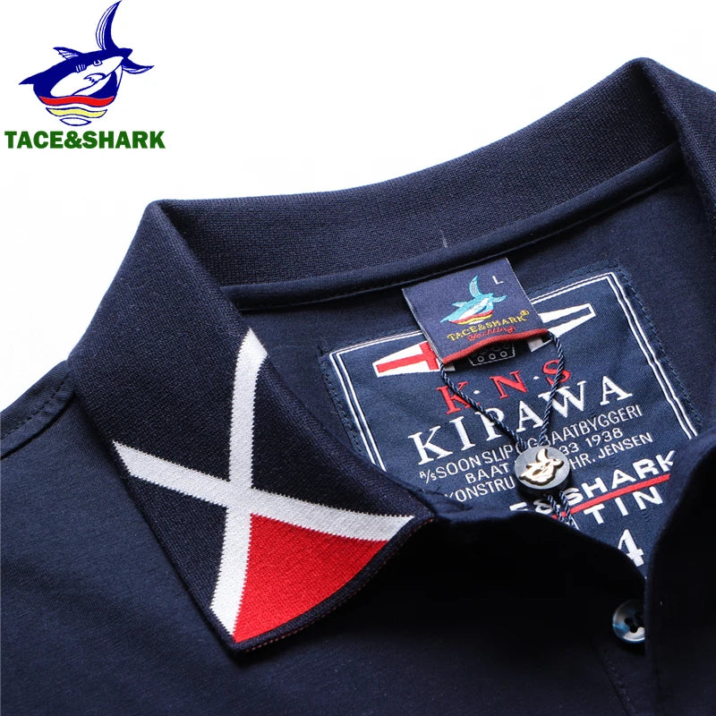 TACE&SHARK Fashion Personality Solid Color Embroidery Polo Shirt 2022 Summer Men Business Shark Polos Mens Casual Clothing