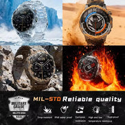 Collage of a rugged watch in various extreme conditions with text highlighting reliability.