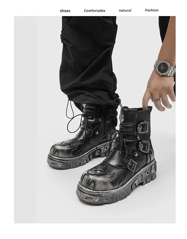 Retro Men Chelsea Boots Silver-brown Men Thick-soled Height-increasing Anti-slip Designer Fashion Brand Outdoor Motorcycle Boots