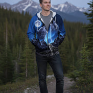 Hoodie with wolf and moon design on a white background
