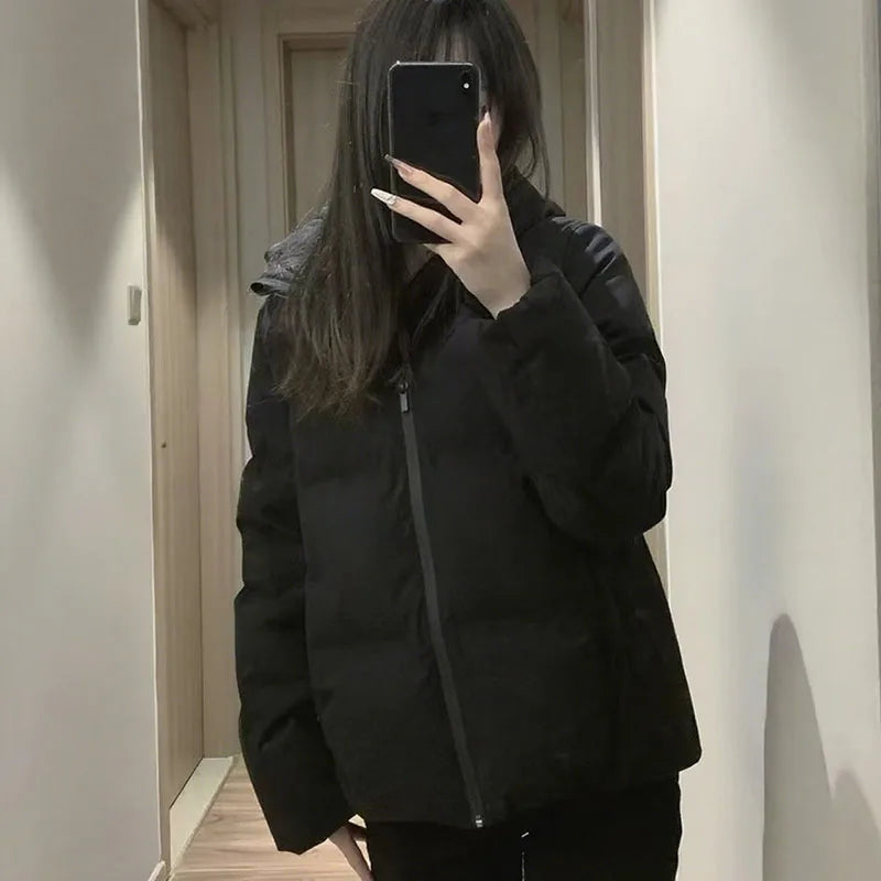 Autumn Winter Cotton-Padded Jacket for Women Thickened Warm Hooded Puffer Parkas Korean Casual Long Sleeve Down Cotton Outwear