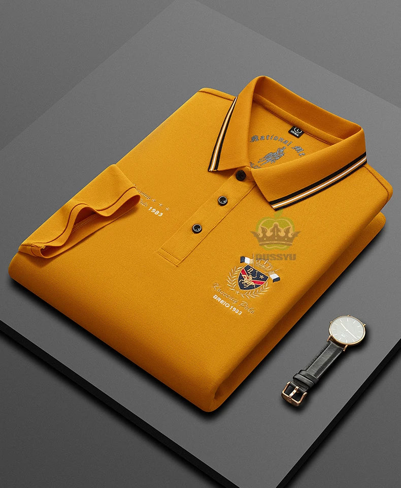Classics Shield Badge Embroidery Polo Shirt Men Summer Thin Breathable Lapel Short-Sleeved Tops Golf Shirt Male Brand Clothing