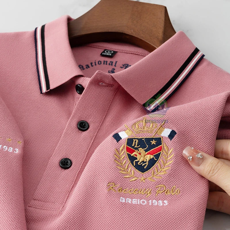 Classics Shield Badge Embroidery Polo Shirt Men Summer Thin Breathable Lapel Short-Sleeved Tops Golf Shirt Male Brand Clothing