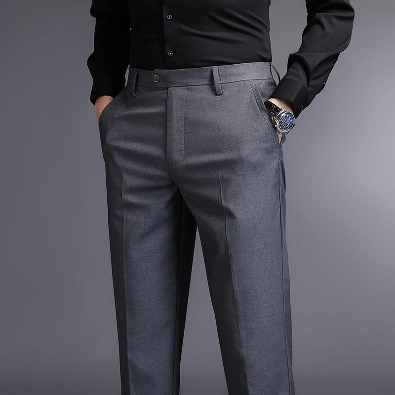 Top Grade New Brand Fashion Relax Fit Suit Pant Office Trousers For Men Dress Pants Business Straight Trousers Men's Clothing