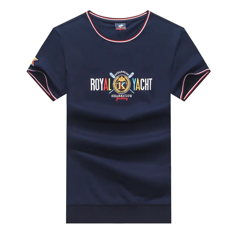 TACE&SHARK Summer Military T-shirts Fashion Embroidery Casual Cotton White Camiseta Tops Tees Shark Short Sleeve T Shirt Men