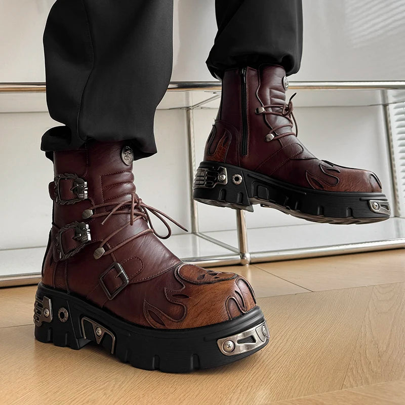 Retro Men Chelsea Boots Silver-brown Men Thick-soled Height-increasing Anti-slip Designer Fashion Brand Outdoor Motorcycle Boots