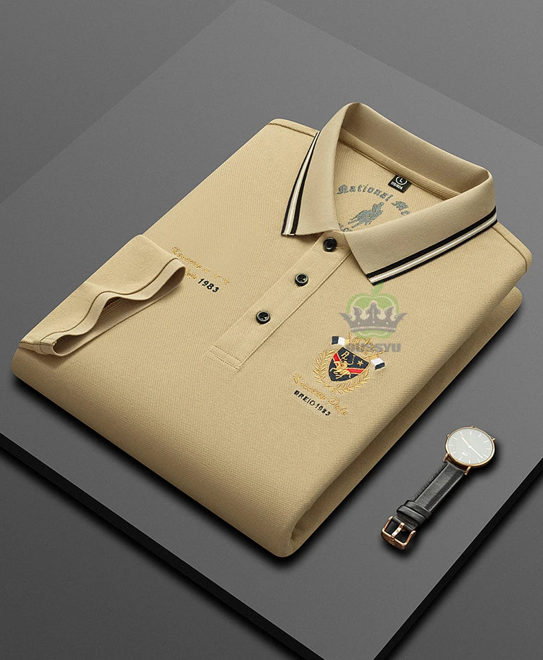 Classics Shield Badge Embroidery Polo Shirt Men Summer Thin Breathable Lapel Short-Sleeved Tops Golf Shirt Male Brand Clothing