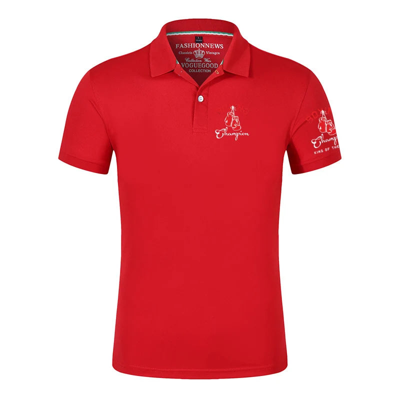 King of The Ring Boxing Champion GYM Summer Comfortable Breathable Short Sleeve Top Solid Color Versatile Polo Shirt