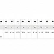 Table showing shoe size conversions with foot length measurements.