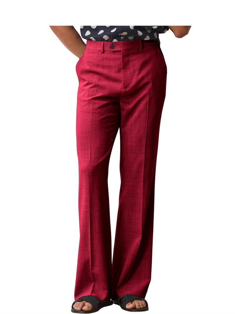 Men's High Waist Flared Pants Linen Blend Slim Fit Bell Bottoms Trousers Lightweight Breathable 70s 60s Disco Vintage Outfits