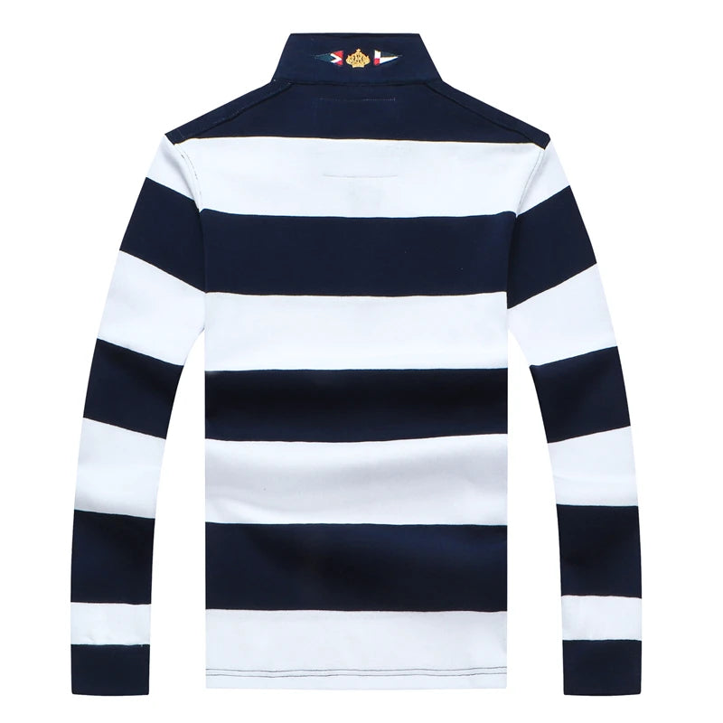 TACE&SHARK Brand Shark Wide Stripes Embroidery Red Long Sleeve Polo Tops Casual Fashion Men Slim Polo Casual Business Clothes