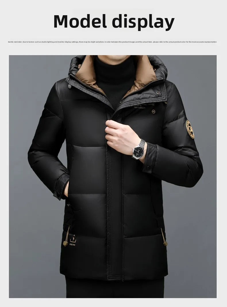 High End Long Thick New Brand Casual Fashion Winter Down Jacket Men Hooded Warm Street Parkas Feather Windbreaker Puffer Coats