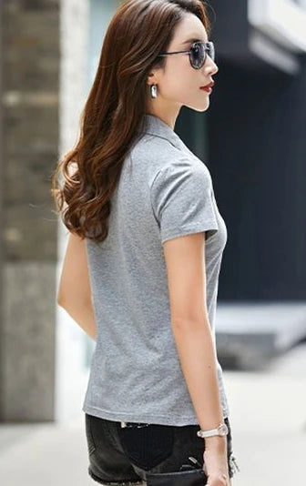 Female Tee Slim 100℅ Cotton Plain Button Women's Polo Korean Clothing Goth T-shirts Elegant Cheap Aesthetic Hot Sales Emo Kpop