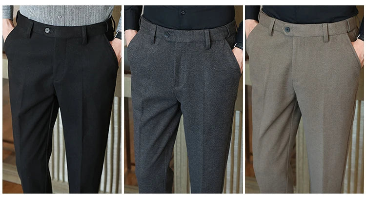 2025 Autumn and Winter Coffee Stretchable Waist Thickened Brushed Casual Pants for Men,multi-color Thick Men's Woolen Suit Pants