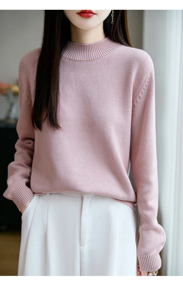 100% Pure Cotton Women's Knitted Sweater Solid Color Round Neck Pullover Loose Cotton Sweater Autumn and Winter New Women's Top