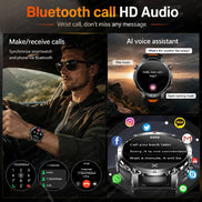 Smartwatch with Bluetooth call and HD audio features, shown in use scenarios.